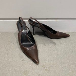 Prada Leather Slingback Heel Sandals Brown Size 38.5